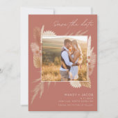Bohemian Pampas Grass Foto Weddenschap Save The Date (Voorkant)