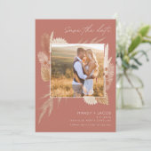 Bohemian Pampas Grass Foto Weddenschap Save The Date (Staand voorkant)