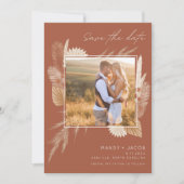 Bohemian Pampas Grass Foto Weddenschap Save The Date (Voorkant)