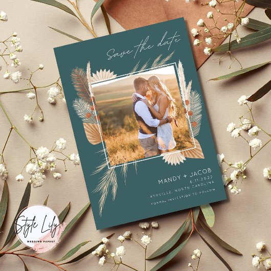 Bohemian Pampas Grass Foto Weddenschap Save The Date