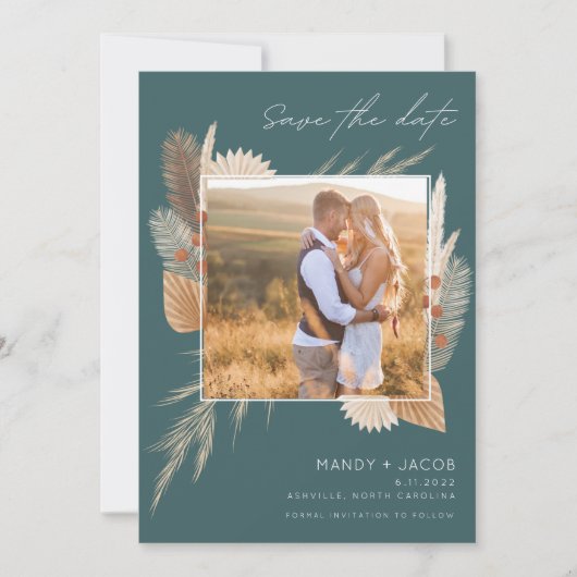 Bohemian Pampas Grass Foto Weddenschap Save The Date (Voorkant)