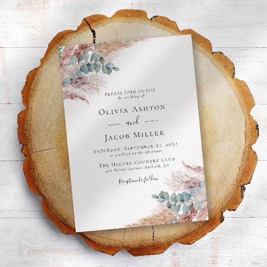 Bohemian Pampas Grass Natural Wedding Kaart