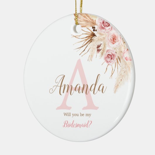 Bohemian Pampas Grass Pink Bridal Bridesmaid Keramisch Ornament (Links)