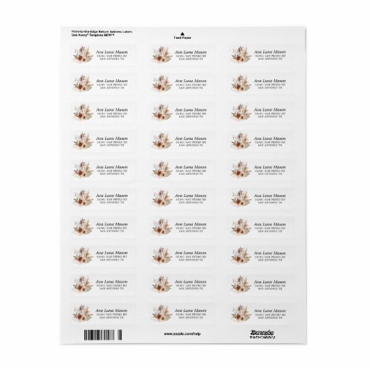 Bohemian Pampas Grass Return Address Labels (Full Sheet)