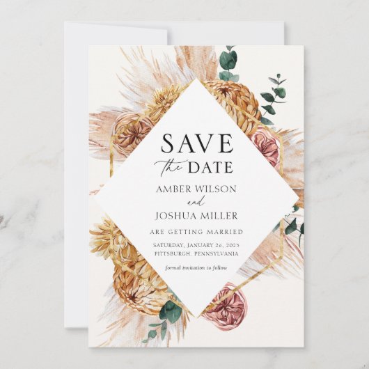 Bohemian Pampas Grass Save the Date Kaart (Voorkant)