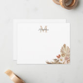Bohemian Pampas Grass Script Monogram Notitiekaartje (Voorkant / Achterkant in situ)