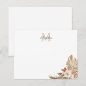 Bohemian Pampas Grass Script Monogram Notitiekaartje (Voorkant / Achterkant)