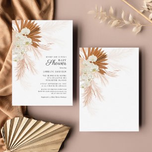 Bohemian Pampas Grass Terracotta Tan Baby shower Kaart