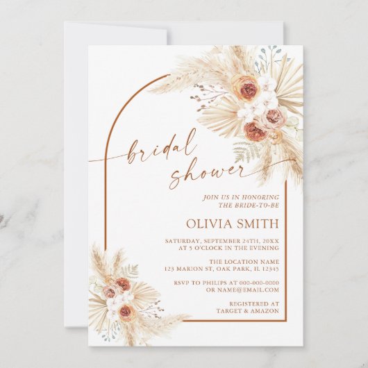 Bohemian Pampas Grass Terracotta Vrijgezellenfeest Kaart (Voorkant)