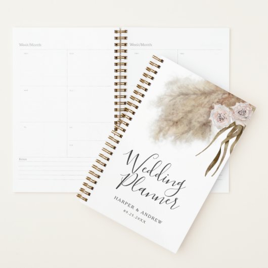 Bohemian Pampas Grass Waterverf Trouwplanner Planner (Display)