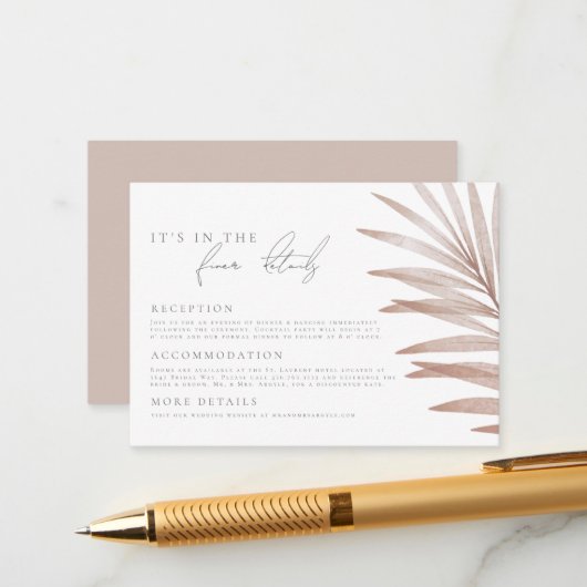 Bohemian Pampas Grass Wedding Details Informatiekaartje (Voorkant / Achterkant in situ)