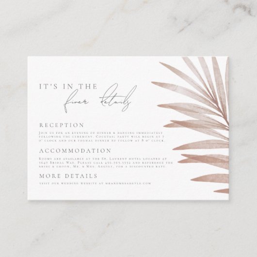 Bohemian Pampas Grass Wedding Details Informatiekaartje (Voorkant)