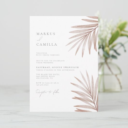 Bohemian Pampas Grass Wedding Kaart (Staand voorkant)