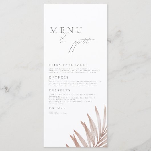 Bohemian Pampas Grass Wedding Menu (Voorkant)