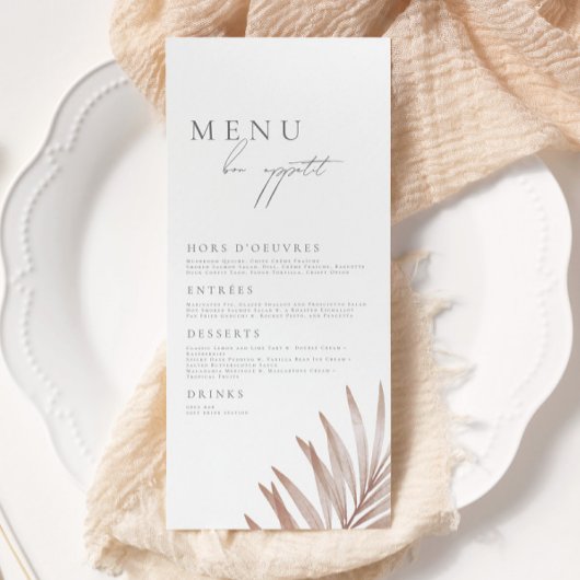 Bohemian Pampas Grass Wedding Menu