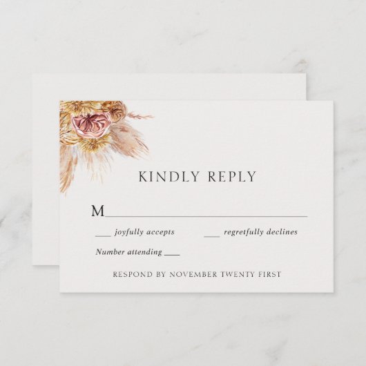 Bohemian Pampas Grass Wedding Response Kaart (Voorkant / Achterkant)