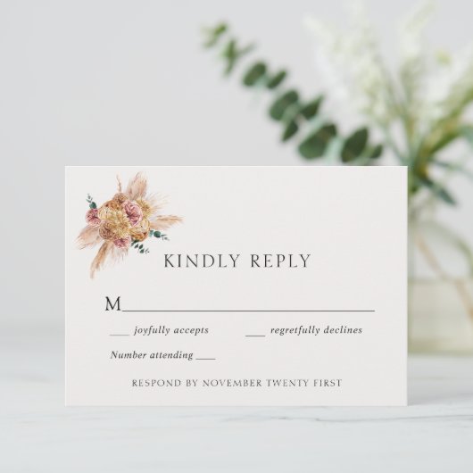 Bohemian Pampas Grass Wedding Response Kaart (Staand voorkant)
