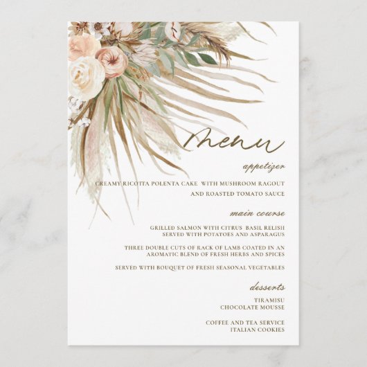 Bohemian Pampas Grass Wedding Vrijgezellenfeest Me Programmakaart (Voorkant)