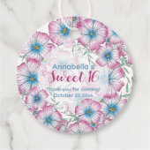 Bohemian Pastel Bloemen Roze Blauw Zoet 16 Bedankjes Labels (Voorkant)