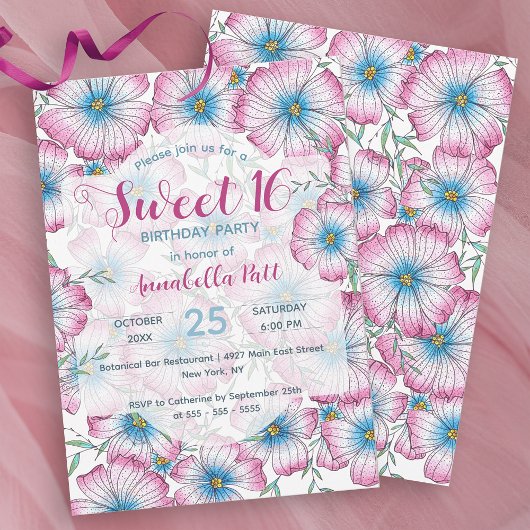 Bohemian Pastel Bloemen Roze Blauw Zoet 16 Kaart