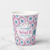 Bohemian Pastel Bloemen Roze Blauw Zoet 16 Papieren Bekers (Achterkant)