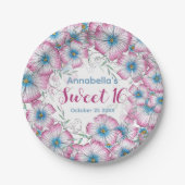 Bohemian Pastel Bloemen Roze Blauw Zoet 16 Papieren Bordje (Voorkant)