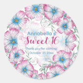 Bohemian Pastel Bloemen Roze Blauw Zoet 16 Ronde Sticker (Voorkant)