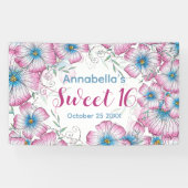 Bohemian Pastel Bloemen Roze Blauw Zoet 16 Spandoek (Horizontaal)