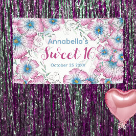 Bohemian Pastel Bloemen Roze Blauw Zoet 16 Spandoek