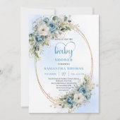 Bohemian Pastel Blue Floral Baby Shower Invitation Kaart (Voorkant)