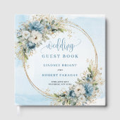 Bohemian Pastel Blue Floral Gold Glitter Wedding Gastenboek (Voorkant)