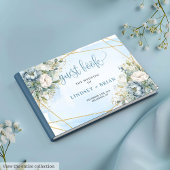 Bohemian Pastel Blue White Gold Peonies Guest Book Gastenboek