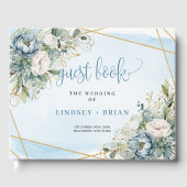 Bohemian Pastel Blue White Gold Peonies Guest Book Gastenboek (Voorkant)