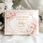 Bohemian pastel pink sage floral gold baby shower gastenboek