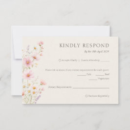 Bohemian Pastel Pink Wildflowers Wedding  RSVP Kaartje