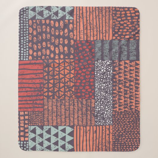 Bohemian patchwork: met de hand getekend naadloos sherpa deken (Voorkant)