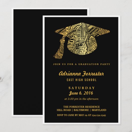 Bohemian Pattern Gold Afstudeerder Pet Graduparty Kaart (Voorkant / Achterkant)