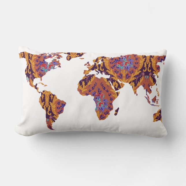 Bohemian Patterned Wereldkaart Statement Pillow Kussen (Voorkant)