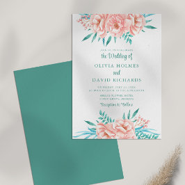 Bohemian Peach en Turquoise Bloemen Bruiloft Uitno Kaart