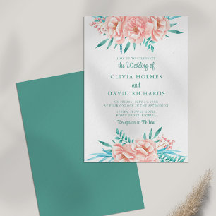 Bohemian Peach en Turquoise Bloemen Bruiloft Uitno Kaart