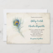 Bohemian Peacock Feather  Blauwgroen bruiloft Kaart (Voorkant)