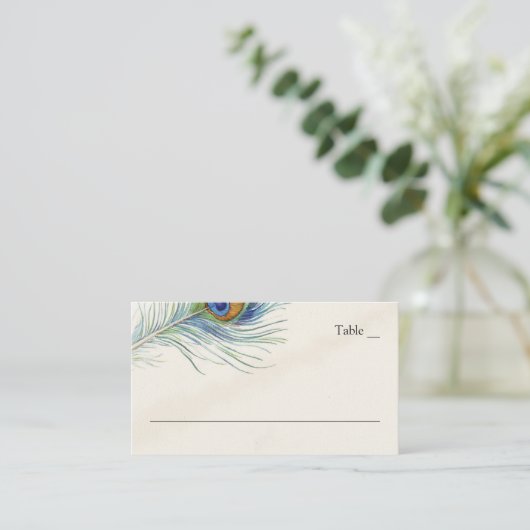 Bohemian Peacock Feather  Blauwgroen bruiloft Plaatskaartje (Staand voorkant)