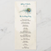 Bohemian Peacock Feather Blauwgroen bruiloft Rackc Programmakaart (Voorkant)