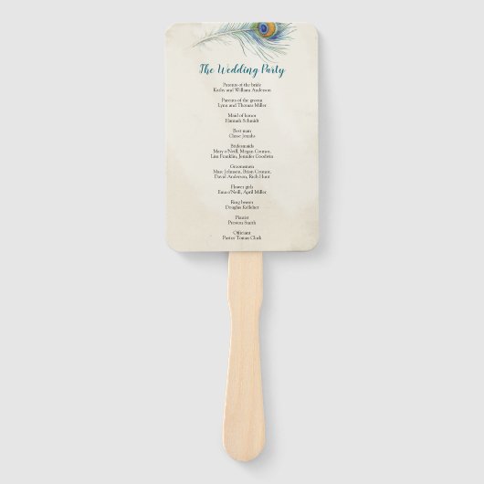 Bohemian Peacock Feather Blauwgroen huwelijksprogr Handwaaier (Voorkant)
