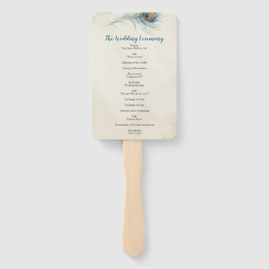 Bohemian Peacock Feather Blauwgroen huwelijksprogr Handwaaier (Achterkant)