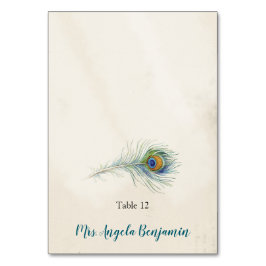 Bohemian Peacock Feather  Blauwgroen Place Card Kaart