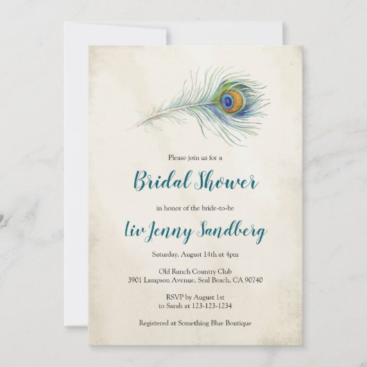 Bohemian Peacock Feather Blauwgroen Vrijgezellenfe Kaart (Voorkant)