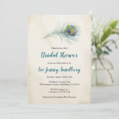 Bohemian Peacock Feather Blauwgroen Vrijgezellenfe Kaart (Staand voorkant)