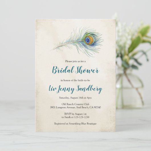 Bohemian Peacock Feather Blauwgroen Vrijgezellenfe Kaart (Staand voorkant)