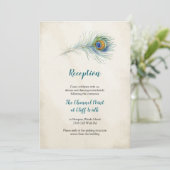 Bohemian Peacock Feather Bruiloft Receptie Kaart (Staand voorkant)